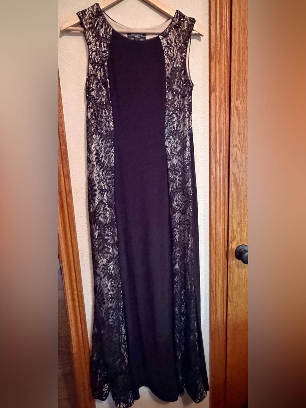 R & M Richards Black Lace Panel Maxi Dress